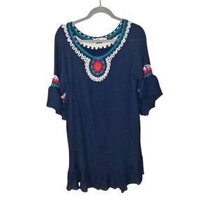 India Boutique Women's Bohemian Crochet Accent Dress One Size Blue Casual